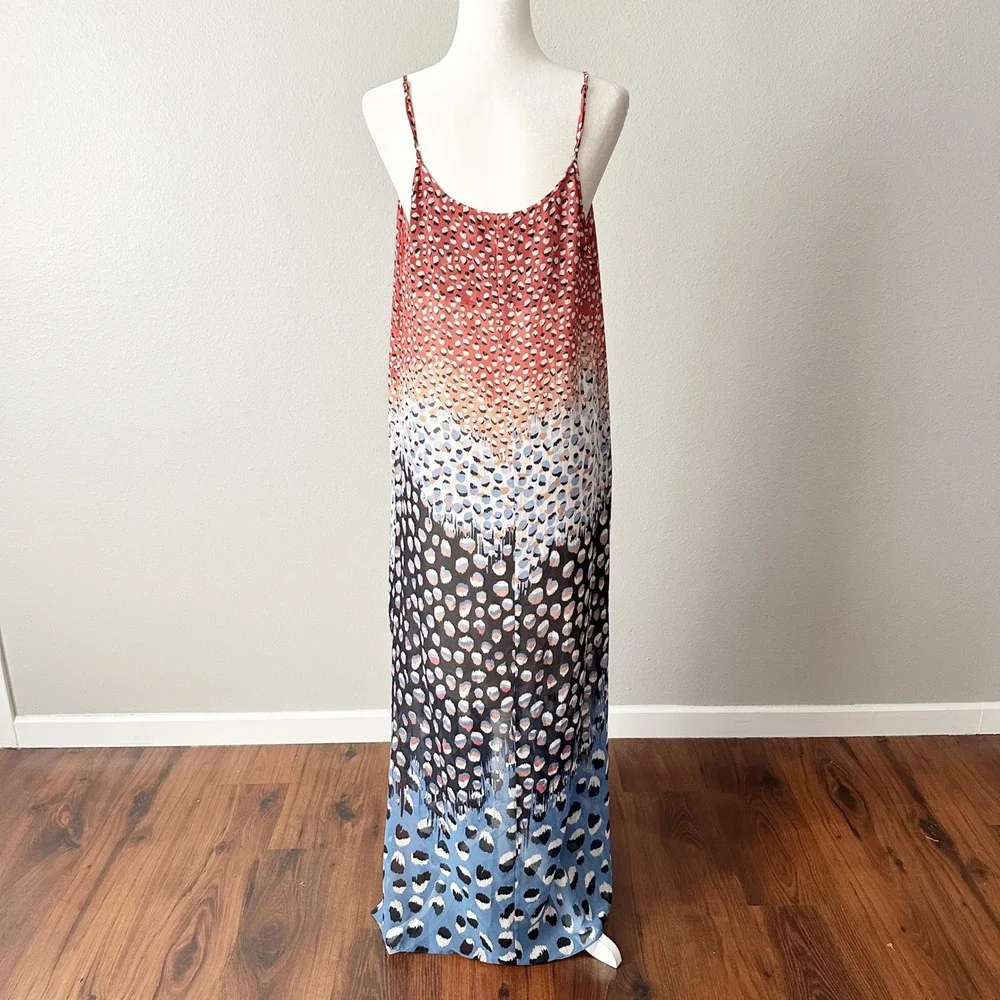 NIC+ZOE Dahlia Ombre Leopard Print Spaghetti Strap‎ Maxi Dress Women Size Large